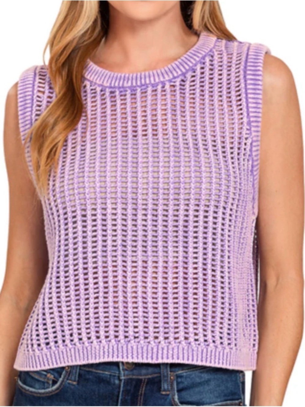 Zenana Lavender mineral wash Open-Knit Crochet Tank. New no tags